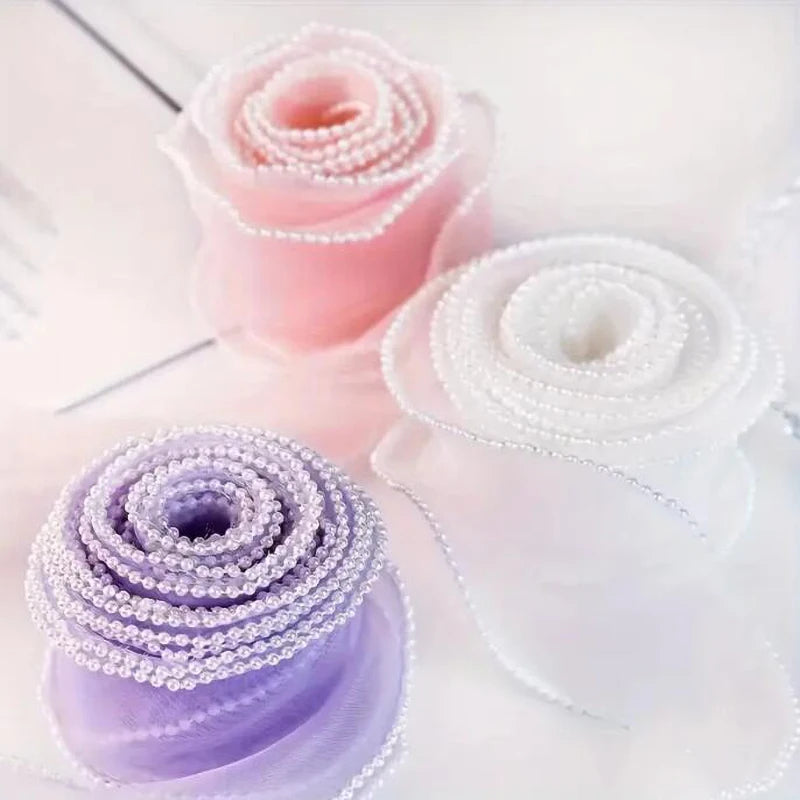 5 Yards Pearl Edged Fishtail Yarn Pleated Wave Handmade DIY Flower Packaging Cake Ribbon Lace 4CM Wide