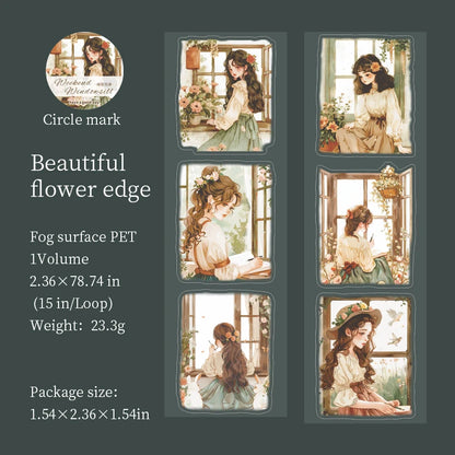 JIANQI 60mm*2m Decor Scrapbook Adhesive Tapes Window sill girl PET Tapes Masking Tapes stickers Aesthetic Stationery Supplies