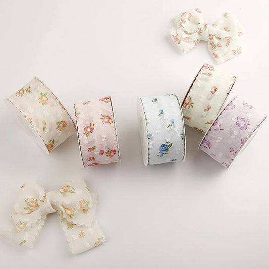 2Yards/Lot Chiffon Velvet Polka Dot Flower Ribbon Lace Fabric for DIY Clothing Decoration Wedding Party Decor 3.8cm Width
