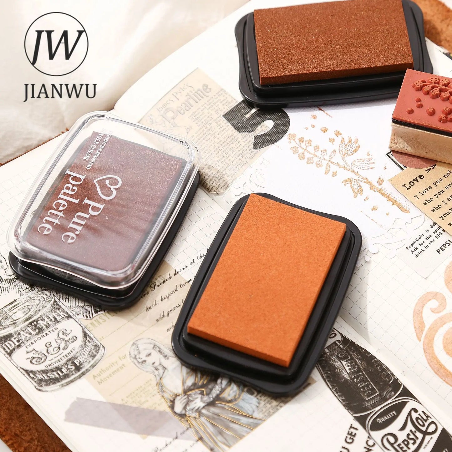 JIANWU 20 Colors Big Ink Pad Oil Planner Silicone Stamp Material Concave Waist Color Ink Pad Creative DIY Journal Stationery