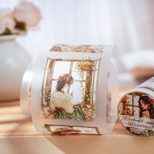 JIANQI 60mm*2m Decor Scrapbook Adhesive Tapes Window sill girl PET Tapes Masking Tapes stickers Aesthetic Stationery Supplies