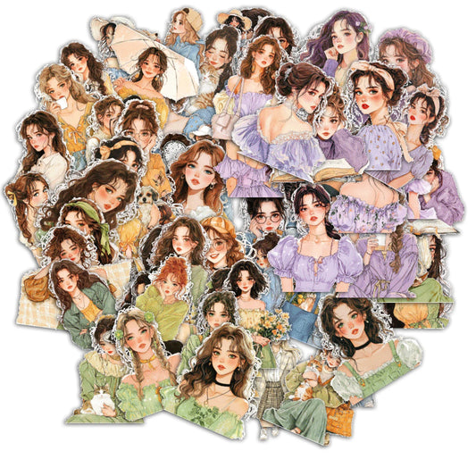JIANQI 40 Pcs Large size Beautiful Girl Stickers hand tent DIY Stick Labels Scrapbooking Material Junk Journal Supplies