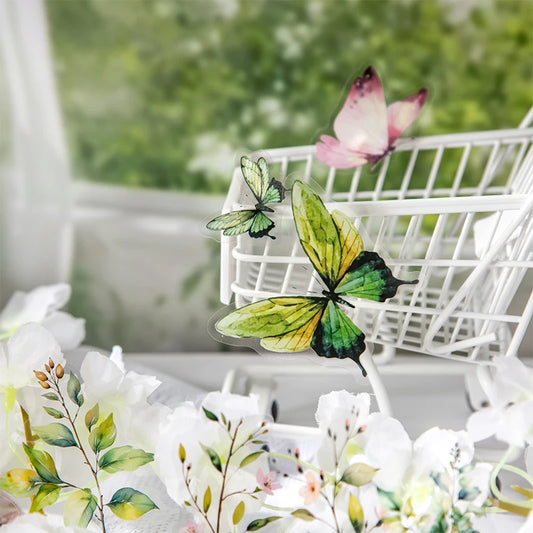 30pcs Butterfly branches leaves stickers PET Materials Collage Junk Journal DIY Scrapbooking Supplies Aesthetics Decor Sticker