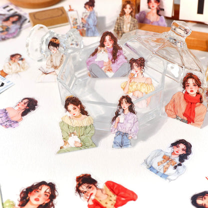 JIANQI 40 Pcs Large size Beautiful Girl Stickers hand tent DIY Stick Labels Scrapbooking Material Junk Journal Supplies
