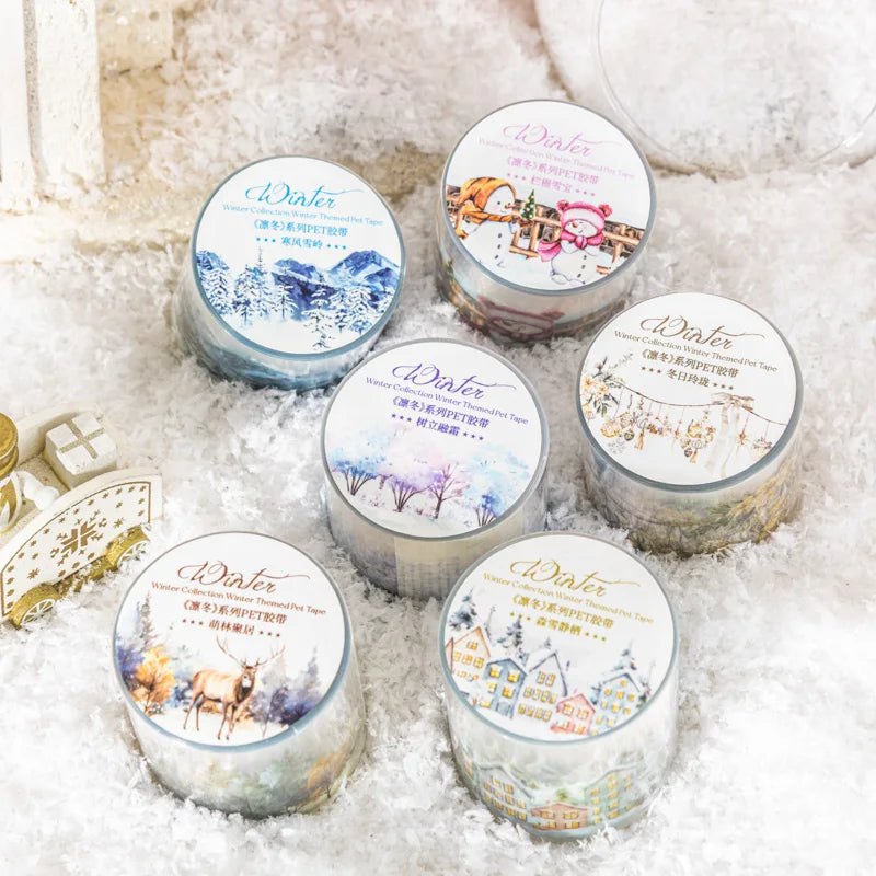 JIANQI 40mm*2m Scrapbook Decor Adhesive Tape Winter snow scenery PET Tapes Masking Tapes stickers Aesthetic Stationery Supplies