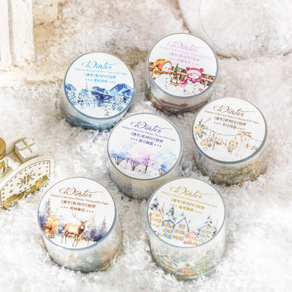 JIANQI 40mm*2m Scrapbook Decor Adhesive Tape Winter snow scenery PET Tapes Masking Tapes stickers Aesthetic Stationery Supplies