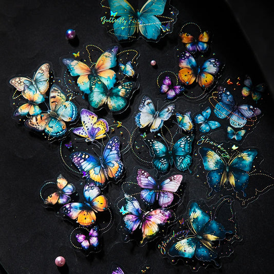 JIANQI 20pcs PET Butterfly Stickers pack Decorative Stick Labels Creativity Stationery Adhesive Diy Sticke Junk Journal Supplies