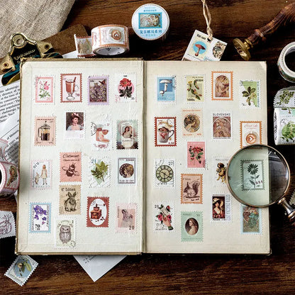 JIANQI Vintage Stamp Plant Washi Tape Stick Labels Paper Stickers Masking tape DIY Scrapbooking Material Craft Supplies