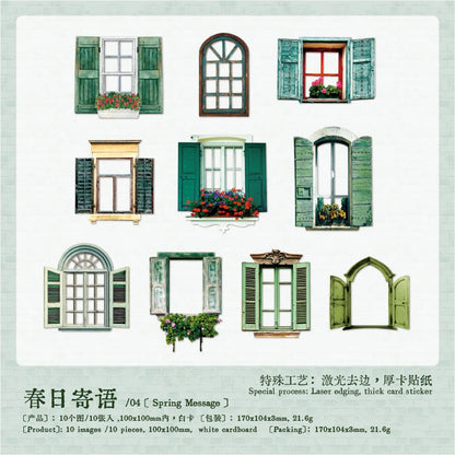 JIANQI 10 Sheets Large size doors and windows Stickers Decorative handmade Scrapbooking Material Diary Album Craft Supplies