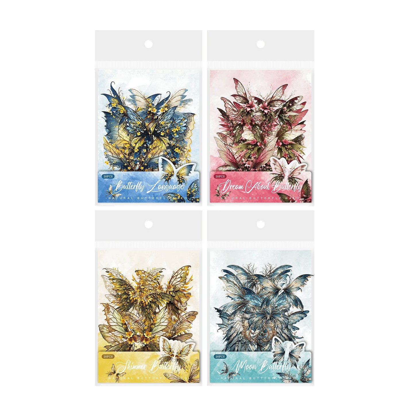 JIANQI 30pcs Butterfly wings PET Sticker pack DIY Scrapbooking Decor Photo Album Creative Stationery Collage Materials Stickers