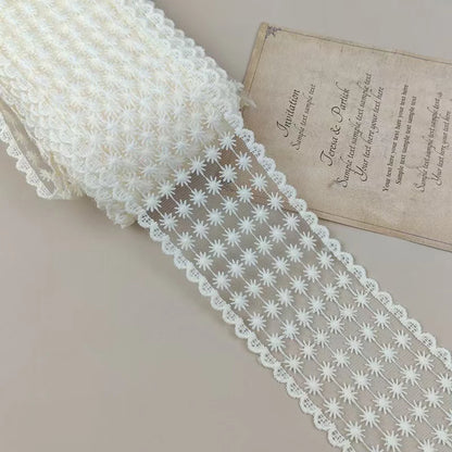 2 Yards Beige Mesh Gauze Bow Embroidery Lace Fabric Sewing DIY Wedding Decoration Gift Package Trim Headdress Accessories Crafts