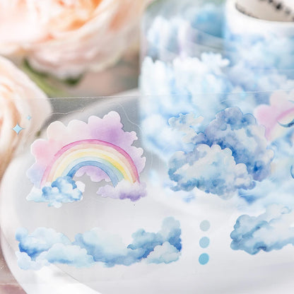 JIANQI 50mm*2m Ins Transparent PET Tapes Rainbow clouds DIY Scrapbooking Collage Stationery Decor Journalling Materials Tapes