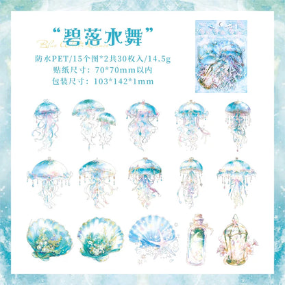 JIANQI 30 pcs Die cutting sticker jellyfish series Dreamlike watercolor jellyfish ocean hand tent DIY decor scrapbook material