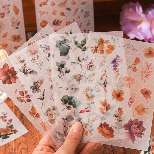 JIANQI 6 sheet Die cutting Flower Stickers Junk Journal Sticker Package DIY Diary Decoration Sticker Album Scrapbooking