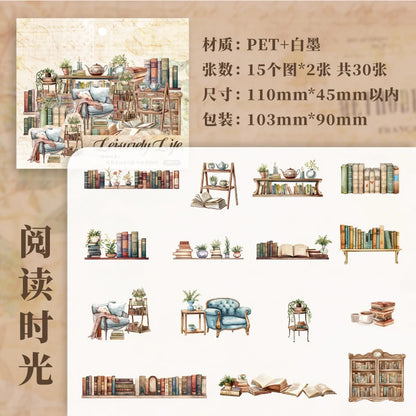 JIANQI 30pcs Home life Sticker Pack Decorative Junk Journal DIY Scrapbooking Supplies Collage Stationery Stickers