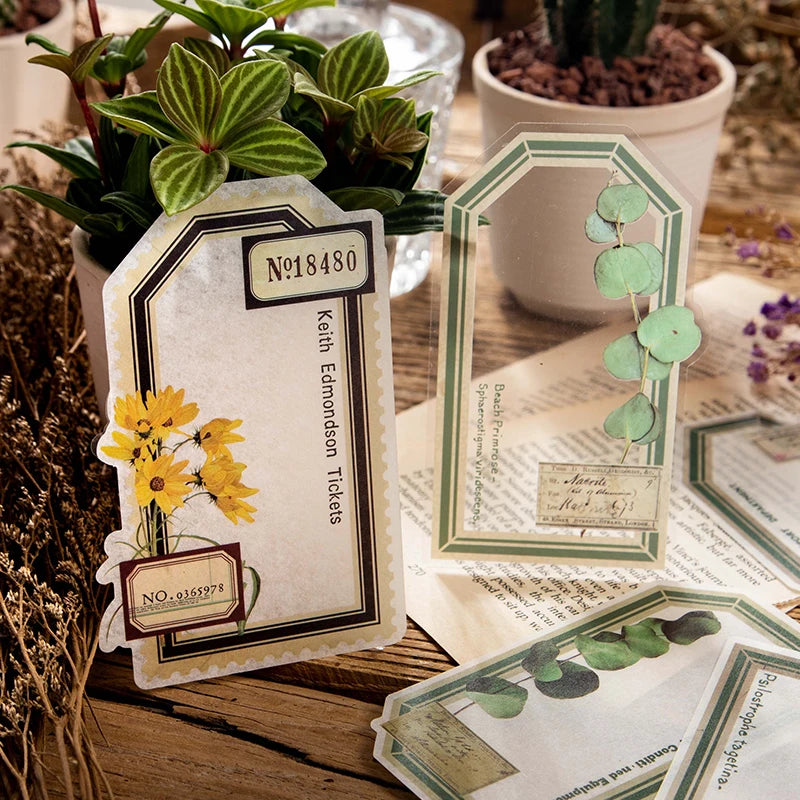 10 pcs Vintage Flowers Plant Labels Stickers Diy Plant Diary Album Scrapbooking Planner hand made Collage material