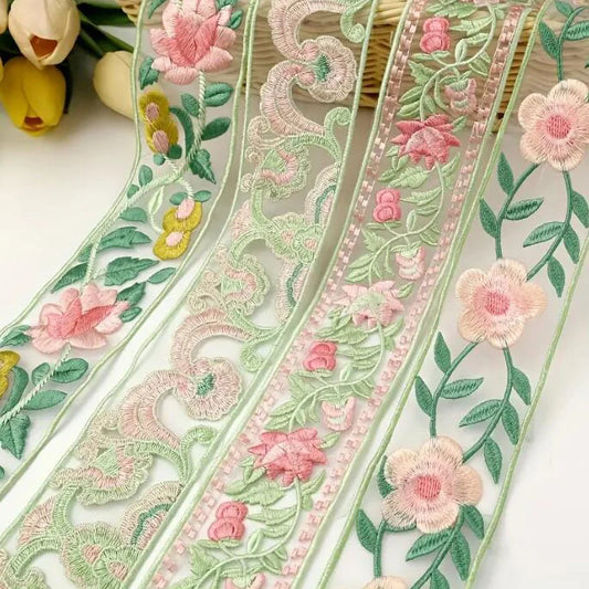 1 Yard 3D Ribbon Flower Embroidered Lace Trim, Handmade DIY Clothes Lace Fabric Accessories  4.6CM Width