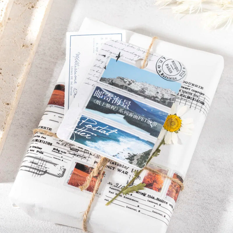 JIANQI 40mm*2m Aesthetics PET Travel Landscape Stickers DIY Scrapbooking Decor Materials Collage Photo Album Marking Tapes