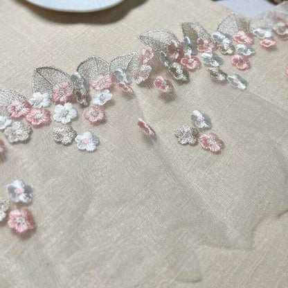 1Yard Pink Blue Mesh Sequins Embroidered Lace Trim Fabric For Wedding Evening Dress Home Decor Handmade Sewing Crafts Applique