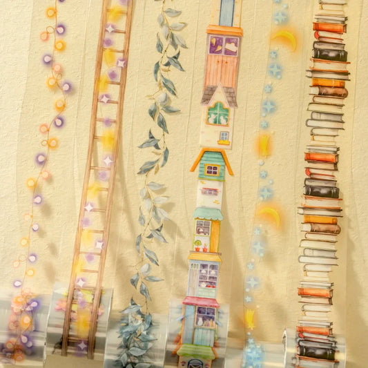 JIANQI 30mm*2m PET Tapes Night reading DIY Scrapbooking Decor Photo Album Collage Junk Journal Materials Aesthetics Stickers