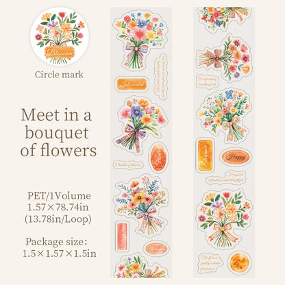 1 roll Flowers in full bloom PET Decorate Adhesive Tape Retro Plant Masking Washi Tape Scrapbooking Stickers Label Stationery