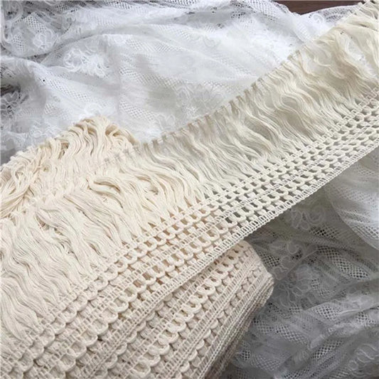 2 Yards Beige Tassel Ribbon Cotton Embroidery Lace Fabric Trim Fringes For Bed Clothes Curtains Home Handmade Sewing Crafts