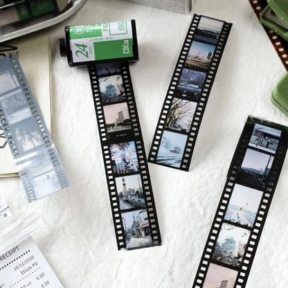 JIANQI 25mm*2m Retro Film Theme PET Tapes DIY Scrapbooking Collage Stationery Decor Journalling Materials Ins Adhesive Tapes