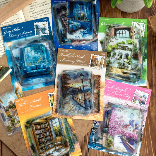15 pcs Large size Street Walk Landscape Sticker Pack Junk Journal DIY Scrapbooking School Supplies Collage Stationery Stickers