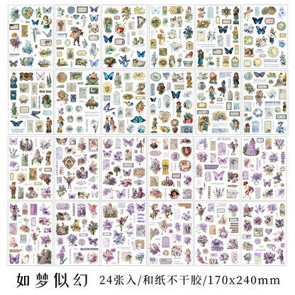 JIANQI 24 PCS Die cut Stickers book Retro butterfly flower Decorative handmade Scrapbooking Material Diary Album Craft Supplies