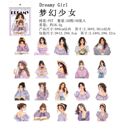 JIANQI 40 Pcs Large size Beautiful Girl Stickers hand tent DIY Stick Labels Scrapbooking Material Junk Journal Supplies