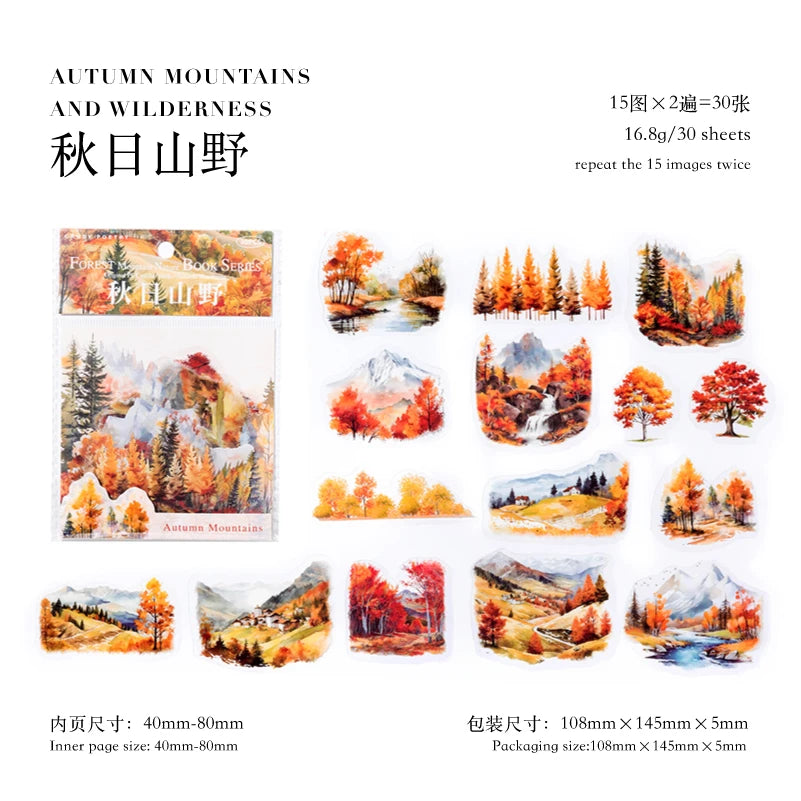 JIANQI 30 pcs/lot Beautiful scenery PET waterproof sticker Pack Retro Art decorative hand tent collage Scrapbooking supplies