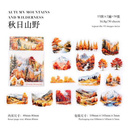 JIANQI 30 pcs/lot Beautiful scenery PET waterproof sticker Pack Retro Art decorative hand tent collage Scrapbooking supplies