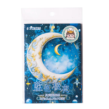 JIANQI 5 Pcs Stars and Moon Stickers Transparent Decorative Decals For Scrapbooking Stick Labels Junk Journal Supplies