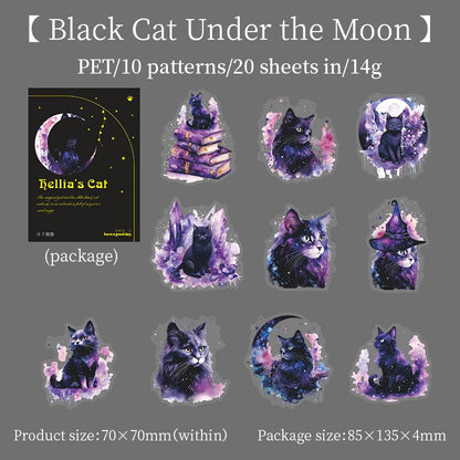 JIANQI 20pcs/pack black Cat PET Stickers Decor Junk Journal DIY Srapbook Supplies Collage Stationery Cute Sticker