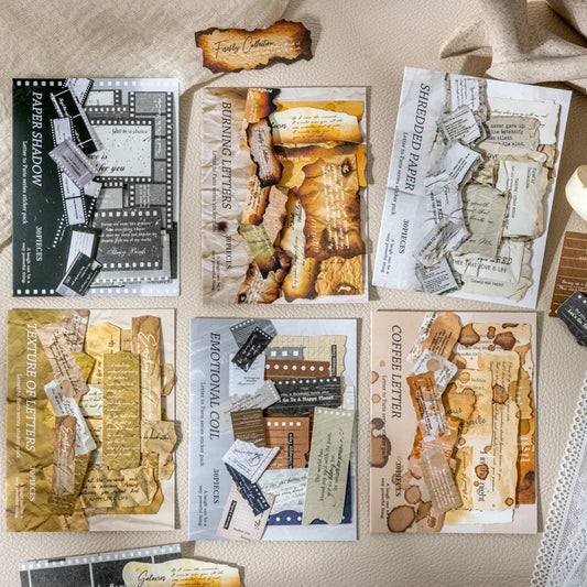 JIANQI 30 Sheets kraft paper Stickers Letter to Paris Decorative handmade Scrapbooking Material Diary Album Craft Supplies