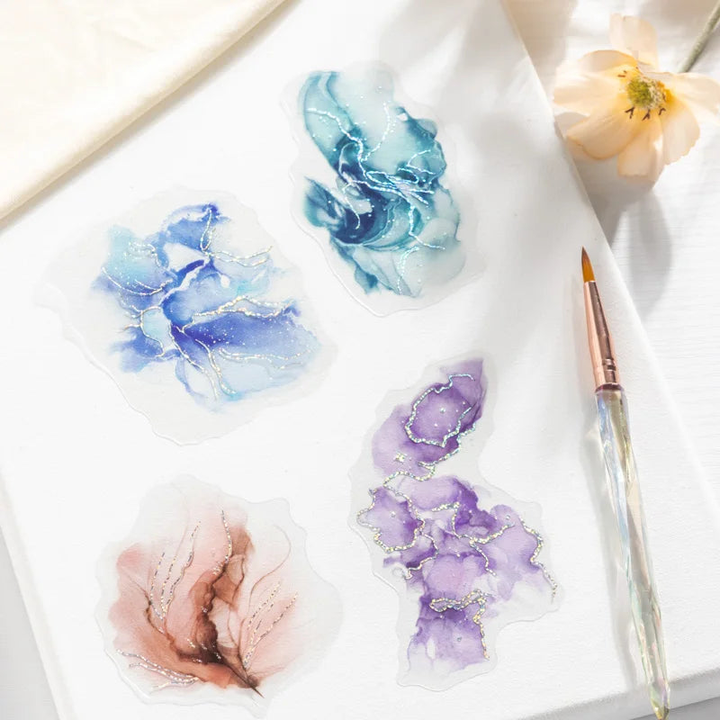 JIANQI 10pcs Hot stamping flower stickers PET Materials Collage Junk Journal DIY Scrapbooking Supplies Aesthetics Decor Sticker