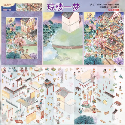JIANQI Plus Size market Party 3D Cabin Scene DIY Sticker Landscape Sticker Stacking Pasting Festival Birthday Gift for Kid Child