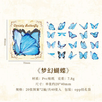 JIANQI 40pcs Color Butterfly Decorative Waterproof Stickers Material Sticker Scrapbooking Label Diary Cup Phone Journal Planner
