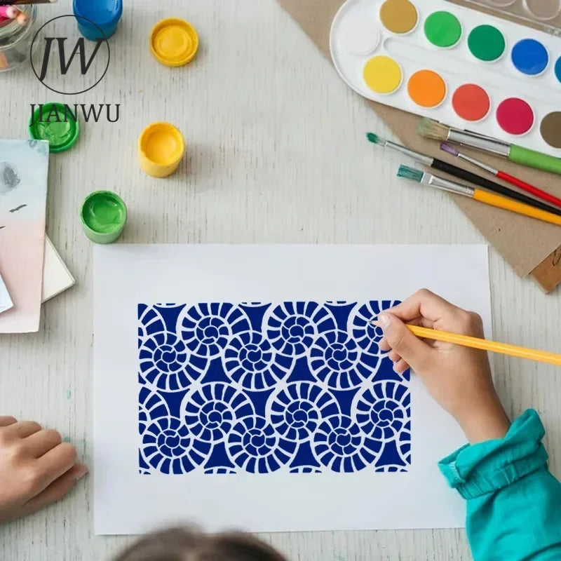 JIANWU 12pcs/16pcs Leaves Coral Plant Lines Pattern Hollow Material Painting Template Stamp Creative Student Supplies Stationery