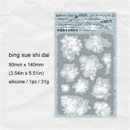 JIANWU Letterhead Story Series Vintage English Text Snowflake Material Collage Silicone Stamp Creative DIY Journal Stationery