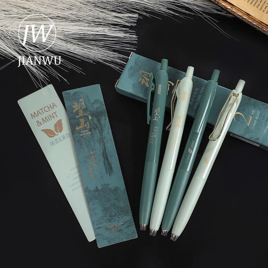 JIANWU 2 Pcs/set Wangshan Matcha Mint Press Gel Pen Set 0.5mm Black Quick-drying Creative Journal Student Supplies Stationery