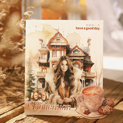 JIANQI 30pcs/pack Bohemian girl PET Stickers DIY Scrapbooking Decor Photo Album Creative Stationery Collage Materials Stickers