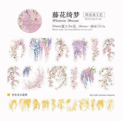 JIANQI 50mm*2m PET Plant Vine and Branch Lamp tape Sticker Decorative collage Adhesive Diy Scrapbooking hand made Masking tape