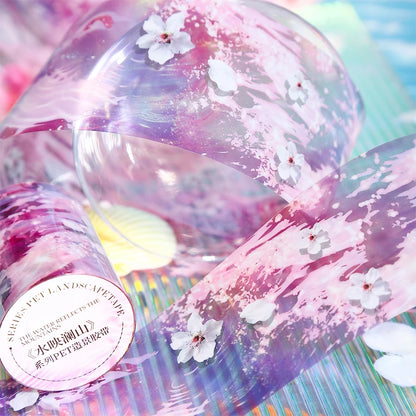 JIANQI 50mm*2m Transparent PET Aesthetic Tape Flower Tape Decor Junk Journal DIY Scrapbooking School Supplies Collage Tapes
