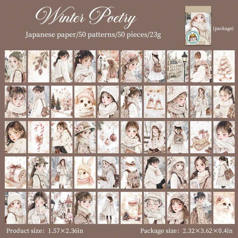 JIANQI 50 pcs Romantic girl Stickers book Old Adhesive Diy Scrapbooking Diary Album accessories Diy junk journal supplies