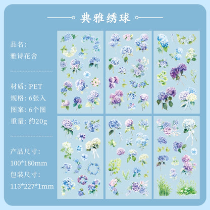 JIANQI 6pcs/pack Plant Flower Stickers PET Material DIY Scrapbooking Collage Junk Journal Planner Deco Stationery Sticker