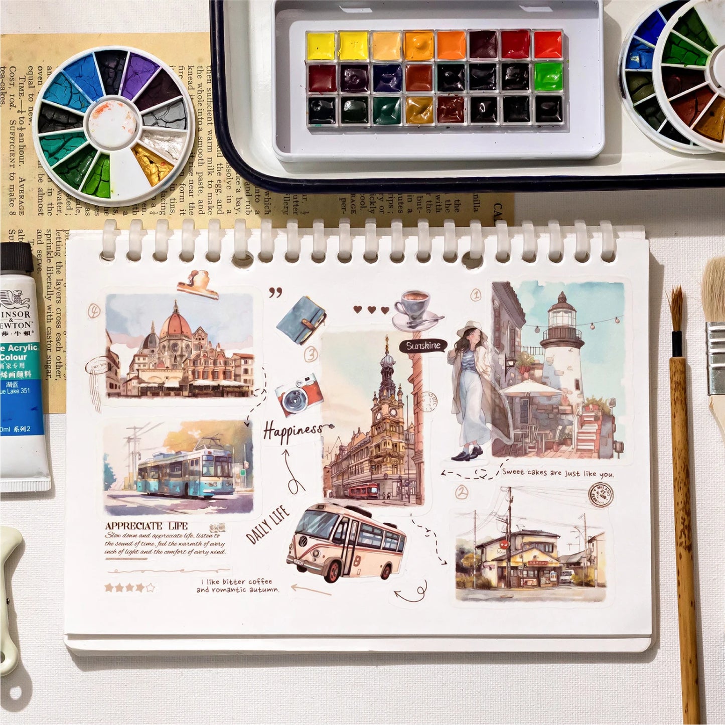JIANQI 30 sheets Travel scenery Themed DIY Decorative Stickers Pack Decorative Stickers For Scrapbook Label Diary Album Planner