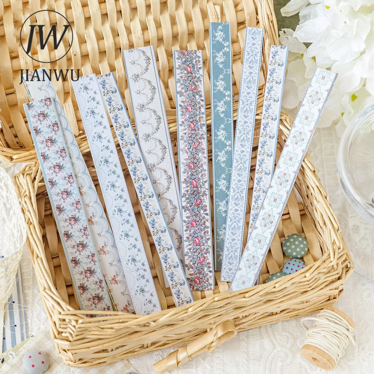 JIANWU Handmade Gallery Series Vintage Lace Flower Bow Landscape Material Collage Strip Sticker Creative DIY Journal Stationery
