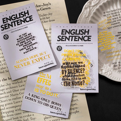 JIANQI 30 pcs Bronzing English Poems Stickers Decorative Stick Labels journaling Album hand made Collage material Diy Sticker