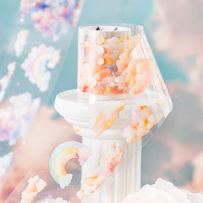 JIANQI 50mm*2m Ins Transparent PET Tapes Rainbow clouds DIY Scrapbooking Collage Stationery Decor Journalling Materials Tapes